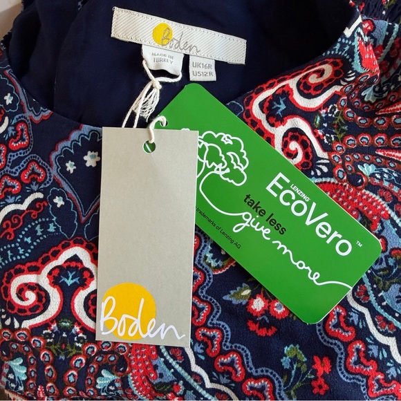 New! Boden Blue Botanic Paisley Smocked Cuff Midi Dress Size 12R 36068 - Picture 10 of 16